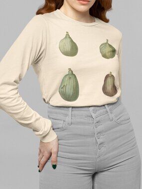 Fig Vintage Botanical Print Long Sleeve Graphic Tee T-shirt S-XXL